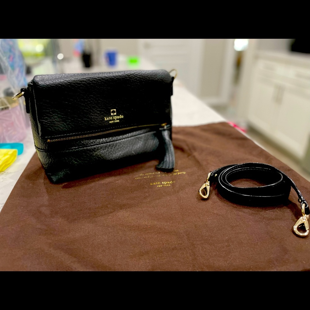Kate Spade solid black pebbled leather handbag